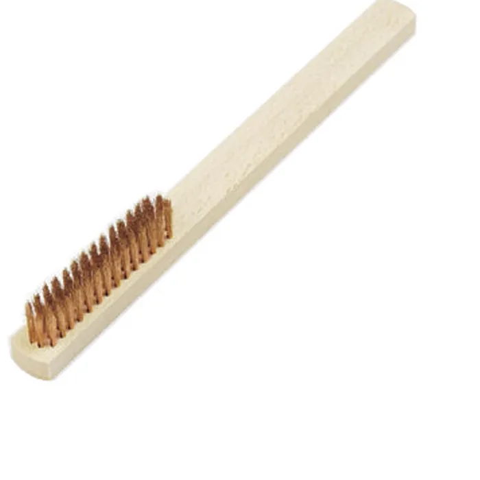 Authentic Japanese 4 Rows Brass Hand Brush 9-1/4 Inch Wood Handle Non-Scratch Brass Bristle for Jewelry Metal Soft Cleaning P