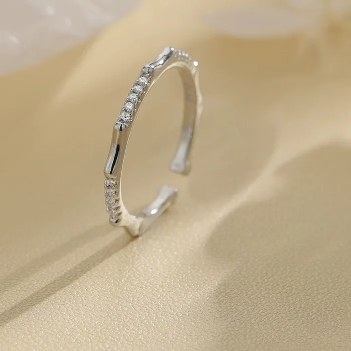 Authentic Ethereal Bamboo Knot Zircon Bone Ring – Whisper of Renewal