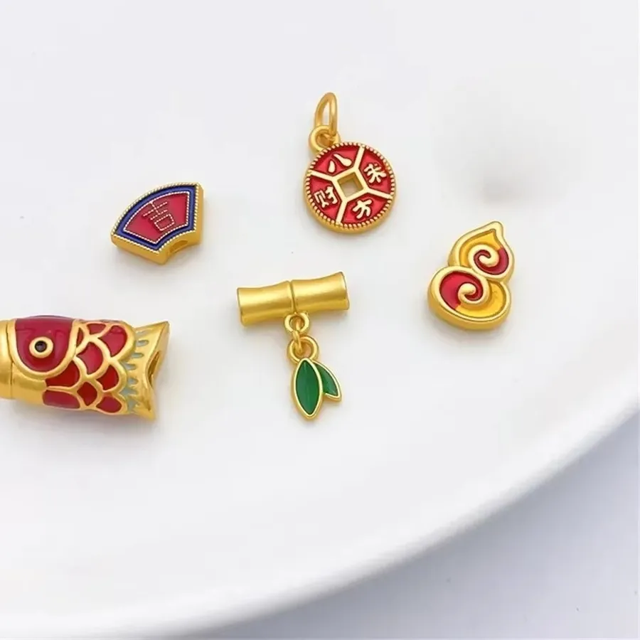 Authentic 18K Gold-wrapped Dumb Gold Auspicious Gourd Bamboo Bead Pendant DIY Handmade Bracelet Necklace Jewelry Material