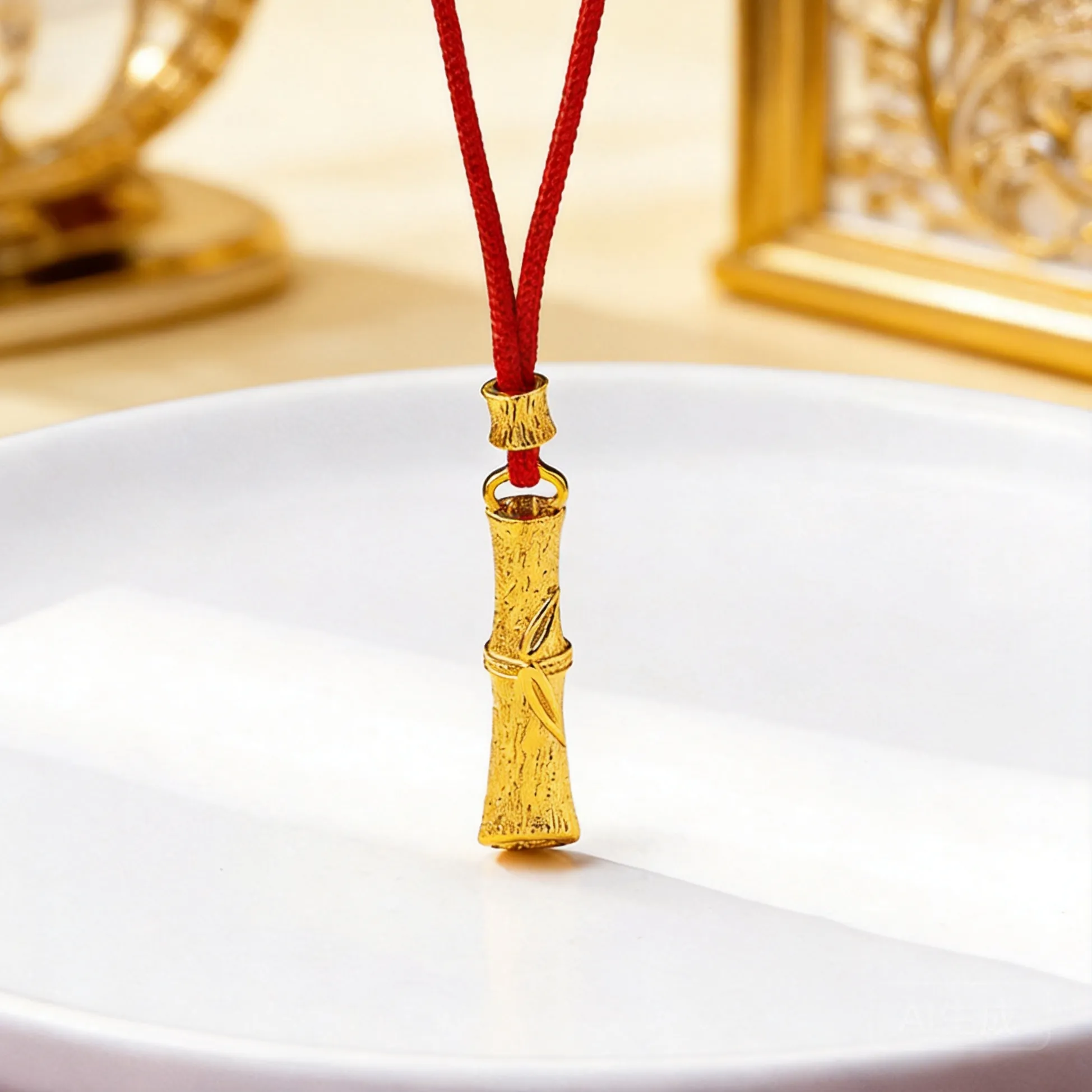 Authentic Women's 2026 Retro Chinese Palace Style Brushed Bamboo Joint Pendant Necklace Vietnamese Sand Gold Fortune Blessing Trendy Jewel