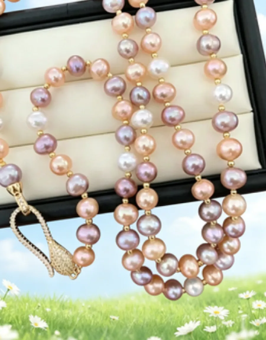 Authentic Whispers of the Cosmos: A Multi-Colored Pearl Necklace Weaving Harmony