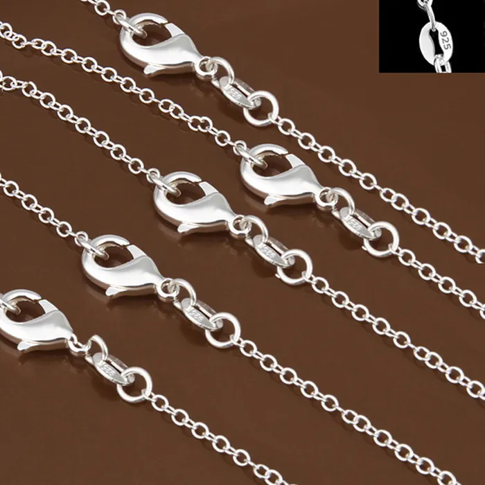 Authentic wholesale 5pcs/lot 925 Sterling Silver Chain necklace,Fashion Men/Women DIY Jewelry Rolo Chain 1mm Necklace 16 18 20 22 24"