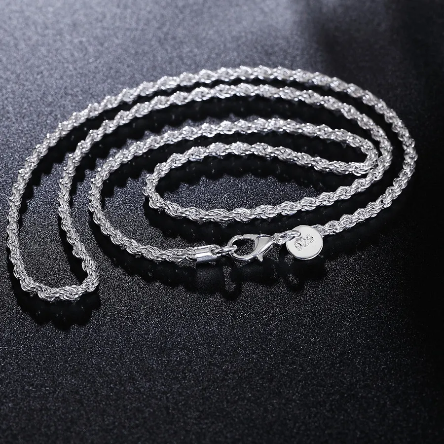 Authentic Hot new 925 Sterling Silver Beautifully 3MM twisted rope chain 16/18/20/22/24 Inch Necklace for Women Fashion Jewelry party Gift