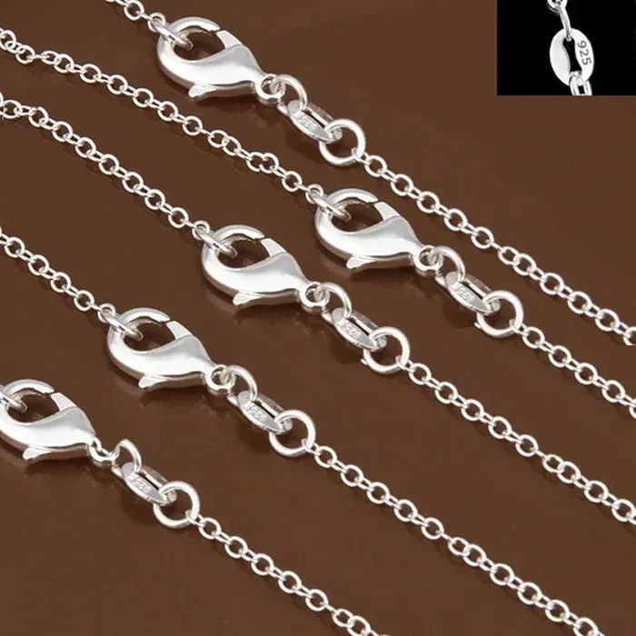 Authentic 5pcs/lot 925 Sterling Silver Chain necklace, Men/Women DIY Jewelry Rolo Chain 1mm Necklace 16 18 20 22 24"