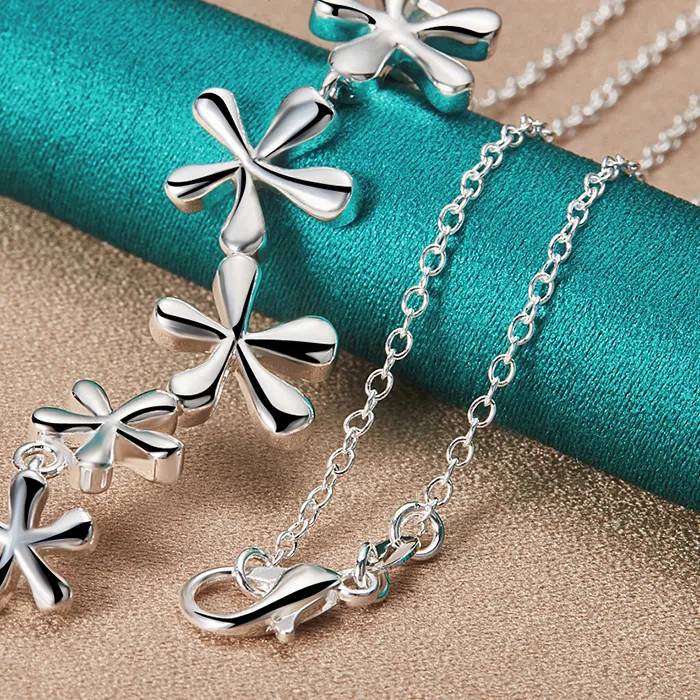 Authentic DOTEFFIL 925 Sterling Silver 16/18/20/22/24/26/30 Inch Chain Flower Long Pendant Necklace For Woman Wedding Engagement Jewelry