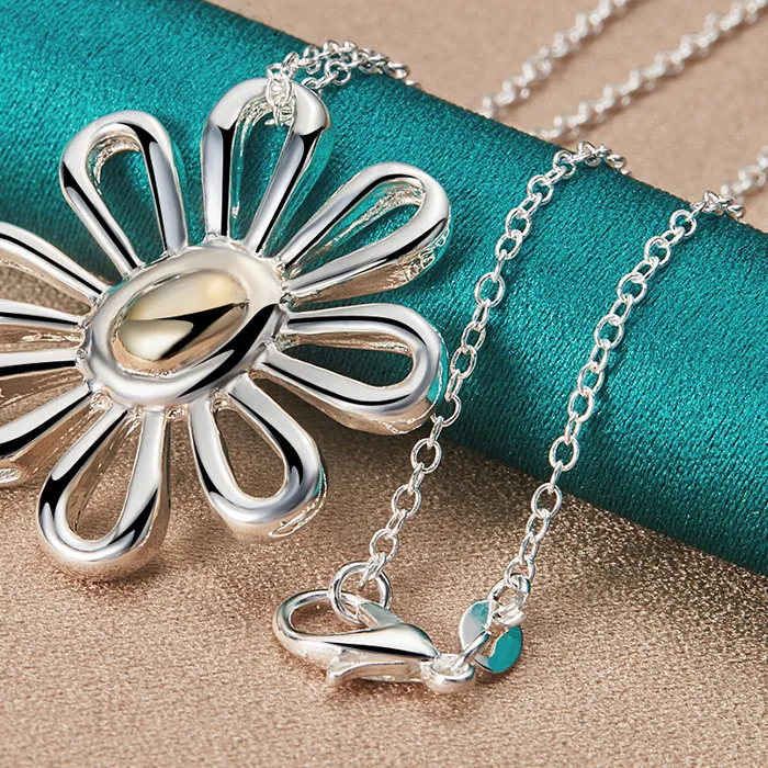 Authentic DOTEFFIL 925 Sterling Silver 16/18/20/22/24/26/30 Inch Chain Flower Pendant Necklace For Women Wedding Engagement Charm Jewelry