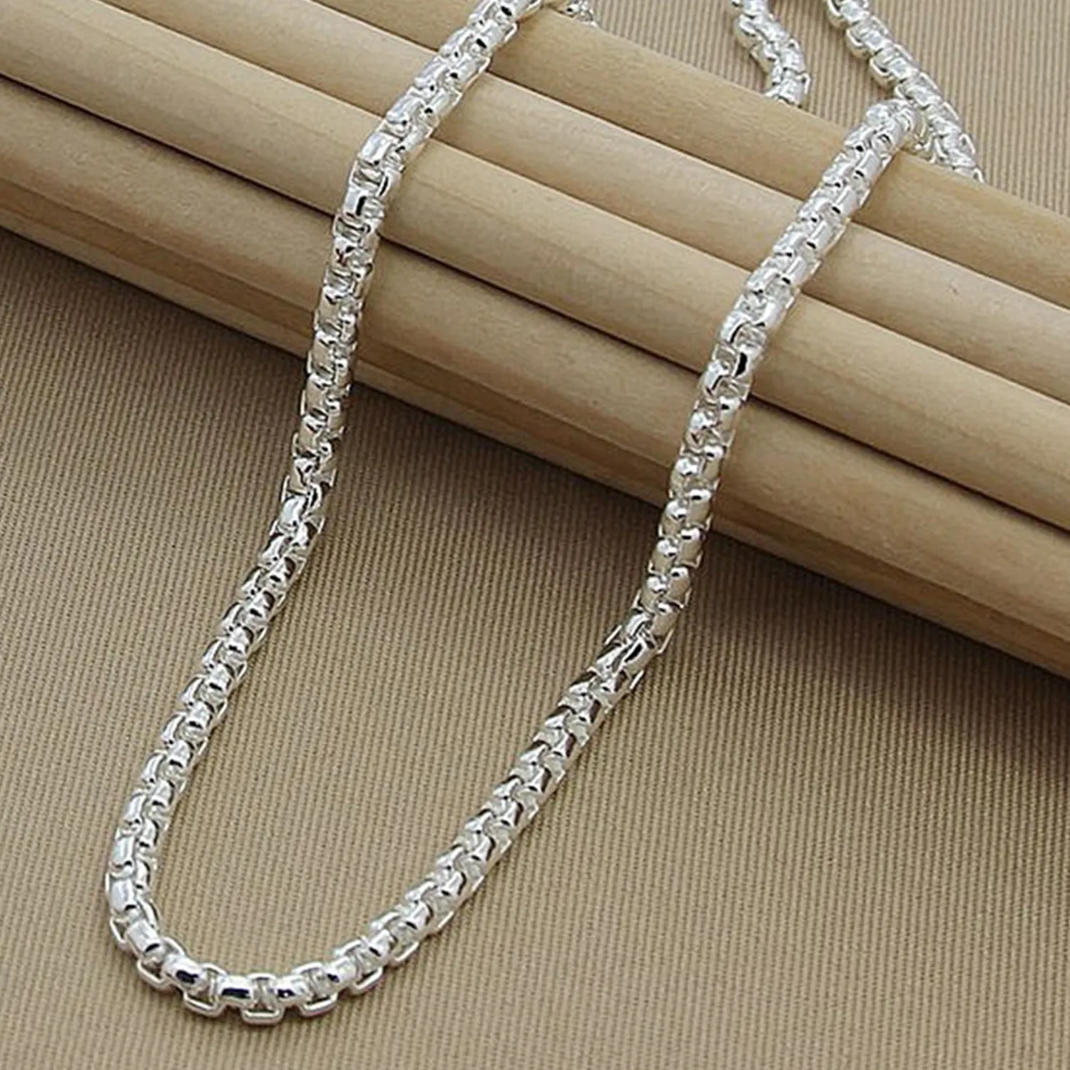 Authentic 925 Sterling Silver 5mm Round Box Chain 18/20/24 Inch Necklace For Woman Men Fashion Wedding Engagement Charm Jewelry
