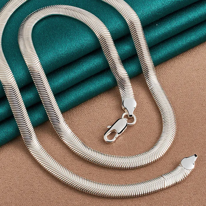 Authentic DOTEFFIL 925 Sterling Silver 16/18/20/22/24 Inch 6mm Flat Snake Chain Necklace For Women Man Fashion Wedding Party Charm Jewelry