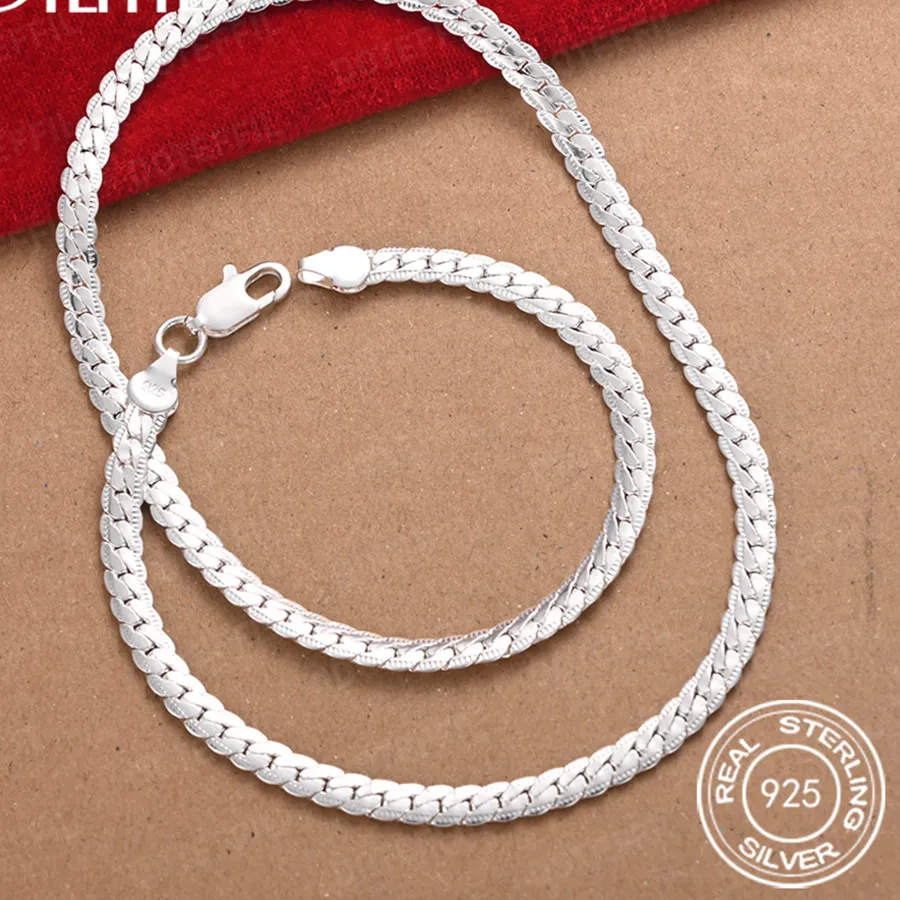 Authentic DOTEFFIL 5mm Side Chain 925 Sterling Silver 16/18/20/22/24 Inch Necklace For Woman Men Fashion Wedding Engagement Jewelry Gift
