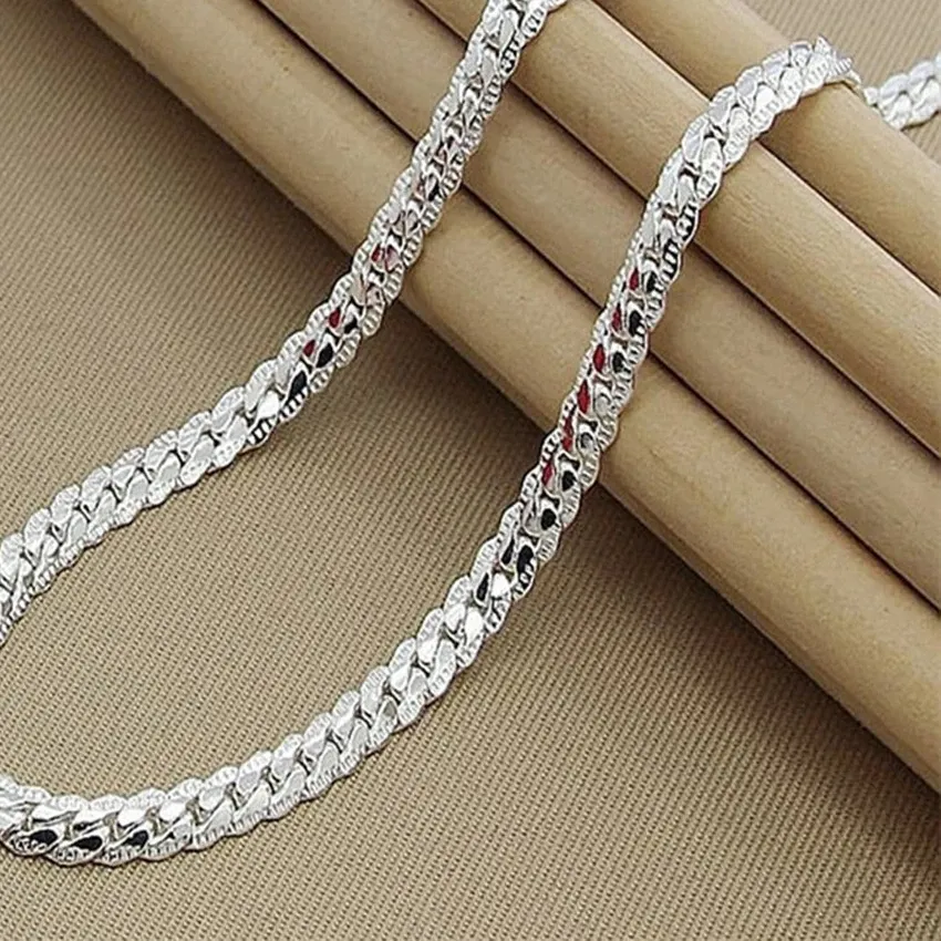 Authentic 925 Sterling Silver 6mm Side Chain 8/18/20/22/24 Inch Necklace For Woman Men Fashion Wedding Engagement Jewelry Gift