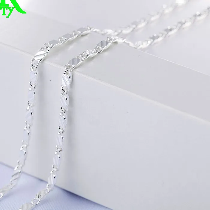 Authentic URPRETTY 925 Sterling Silver 16/18/20/22/24/26/28/30 Inch 2mm Charm Chain Necklace For Women Man Fashion Wedding Party Jewelry
