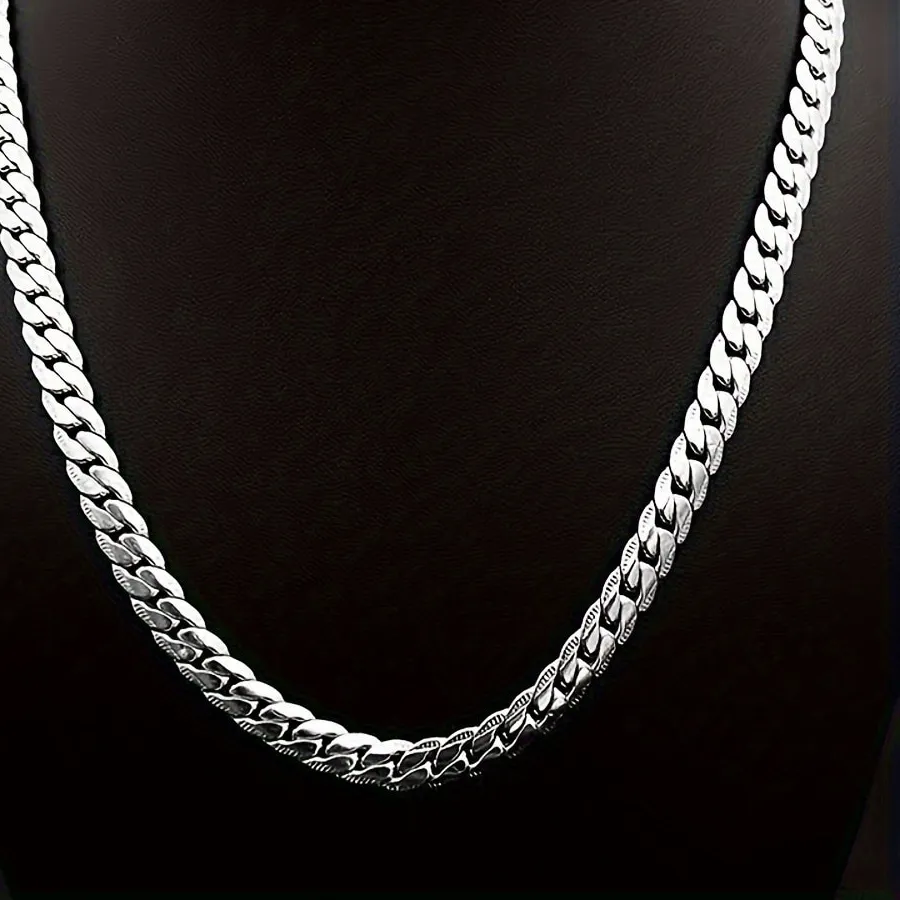 Authentic 925 Sterling Silver 6mm Side Chain Necklace, 16/18/20/22/24 Inch, Stylish Wedding/Engagement Gift for Men and Women.