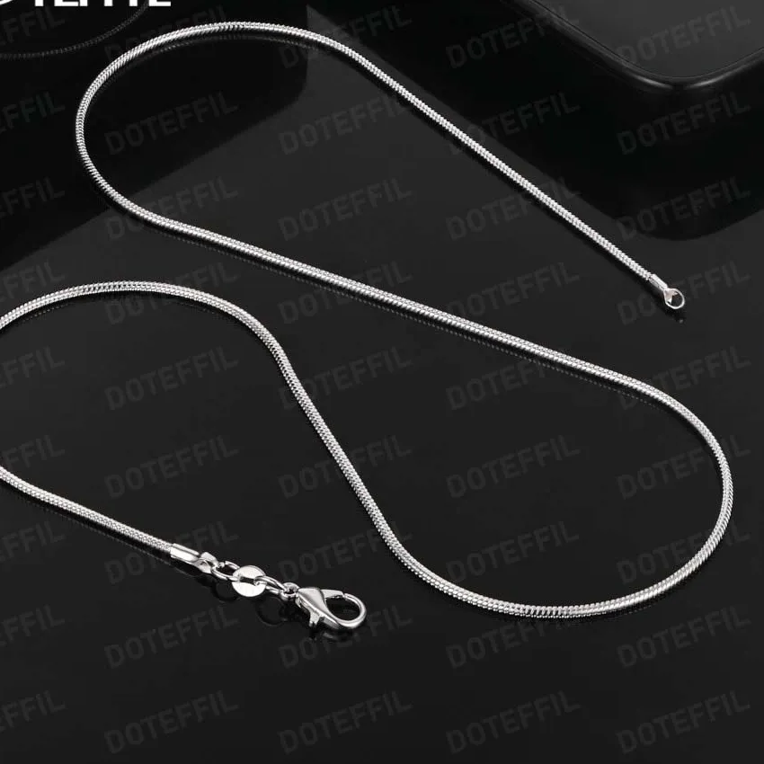 Authentic DOTEFFIL 2mm Flat Snake Chain 925 Sterling Silver 16/18/20/22/24/26/28/30 Inch Necklace For Women Man Fashion Wedding Jewelry