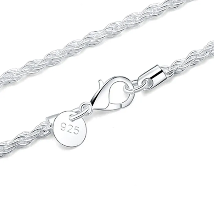 Authentic BAYTTLING New 925 Sterling Silver 3MM Rope Chain 16/18/20/22/24 Inch Rope Necklace Jewelry For Woman Man Fashion Wedding Gift