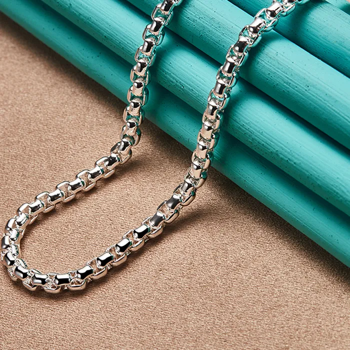 Authentic SHSTONE 925 Sterling Silver 4mm 18/20/22/24 Inch Round Box Chain Necklace For Women Man Engagement Wedding Fashion Charm Jewelry