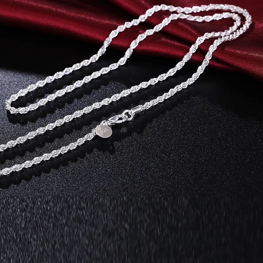 Authentic 925 Sterling Silver Beautifully 3MM Twisted Rope Chain 16/18/20/22/24 Inch Necklace for Women Fashion Jewelry Party Gift