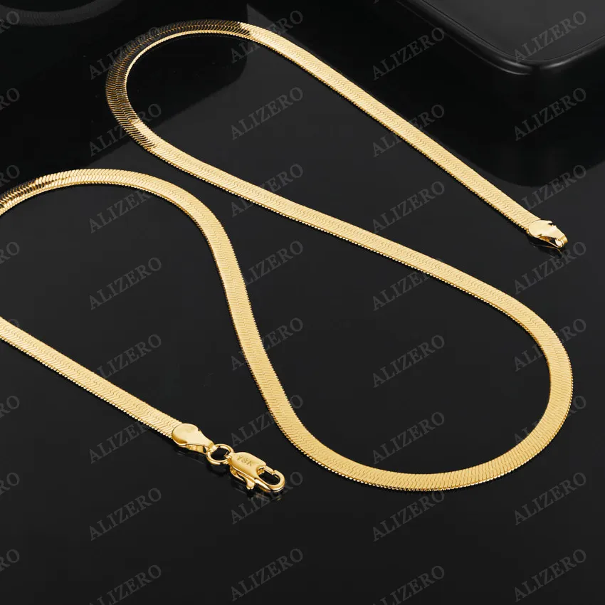 Authentic ALIZERO 18K Gold 4mm Flat Chain Necklaces 18/20/22/24 Inches Women Men Fashion Hip Hop Blade Chain Fine Jewelry Wholesale