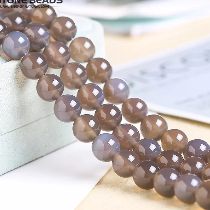 Authentic Natural Gray Agate Beads Smooth Frost Faceted Chalcedony Onyx Round Loose Gemstone For Jewelry Making Necklace Bracelet Diy 15