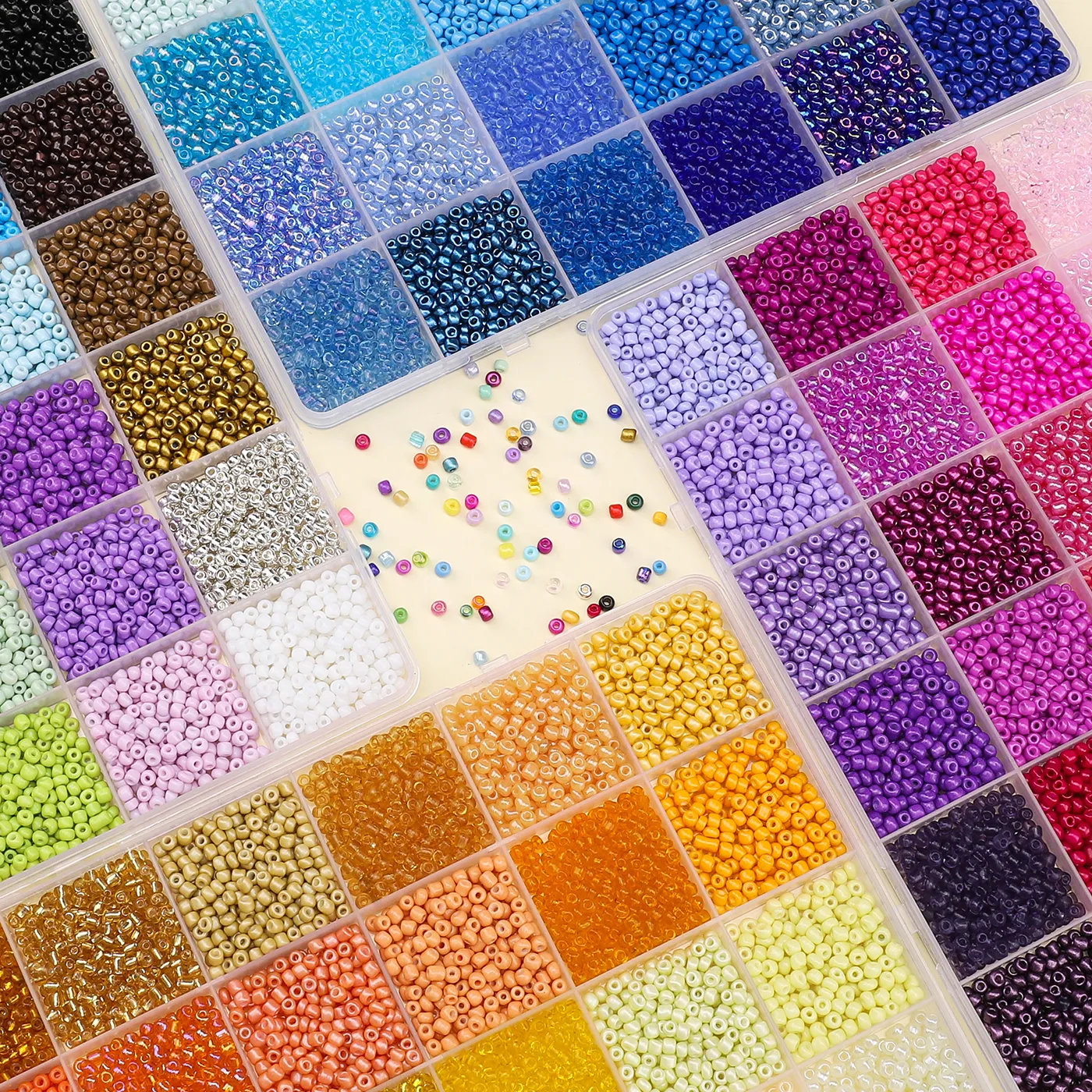 Authentic 24-Grid Glass Rice Bead Box 3mm Charm for DIY Jewelry Making Bead Materials with Needle And Thread Ideal for Crafting