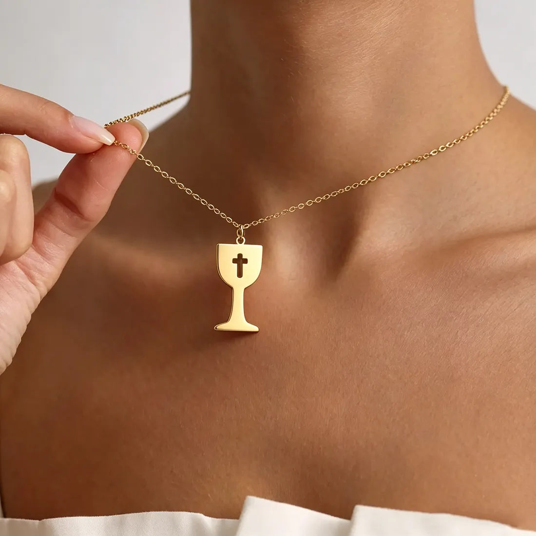 Authentic Sacred Chalice and Cross Communion Talisman - Divine Grace Stainless Steel Amulet
