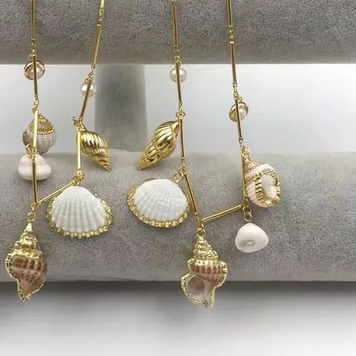 Authentic WT-JN098 WKT Natural Cowrie＆Trumpet Shell Pendant Necklace 18k Gold Plated Women Beach Special Fine Jewelry