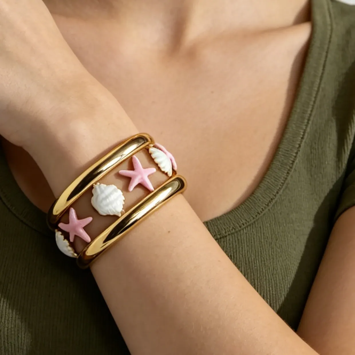 Authentic Sunlit Sea Star Cuff Gold- Plated Oceanic Amulet
