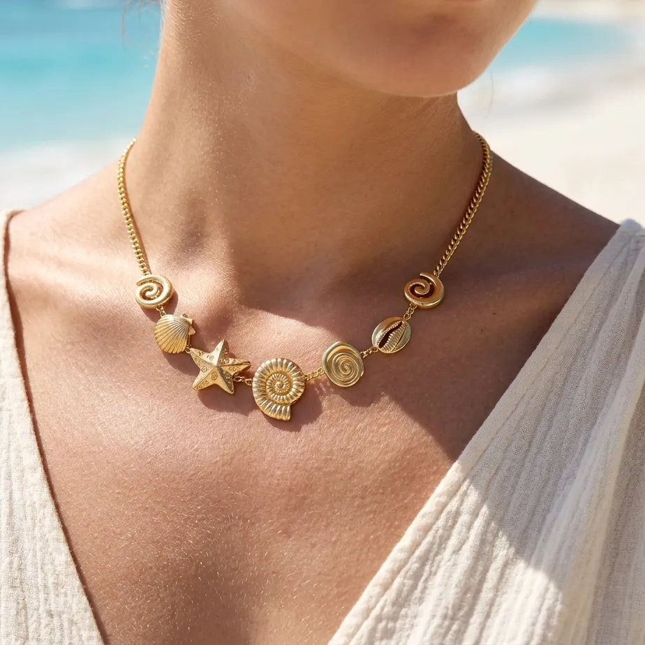Authentic Guardian of the Tides: Bohemian Starfish Shell Conch Necklace