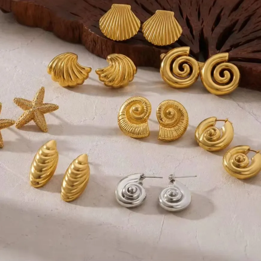 Authentic Tidal Whispers Gold-Plated Conch and Starfish Talisman Earrings