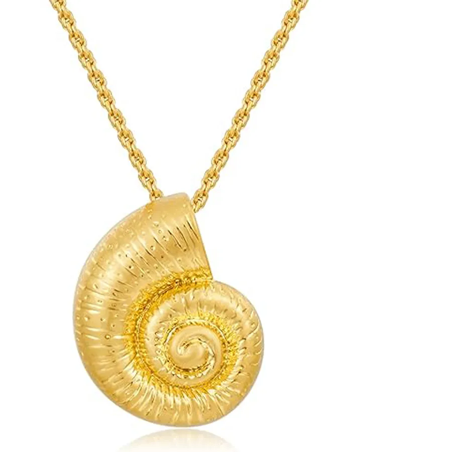 Authentic 18K Gold Plated Conch Shell Pendant Necklace Earring Set for Women Stainless Steel Conch Chain Ocean Theme Summer Beach Jewelry