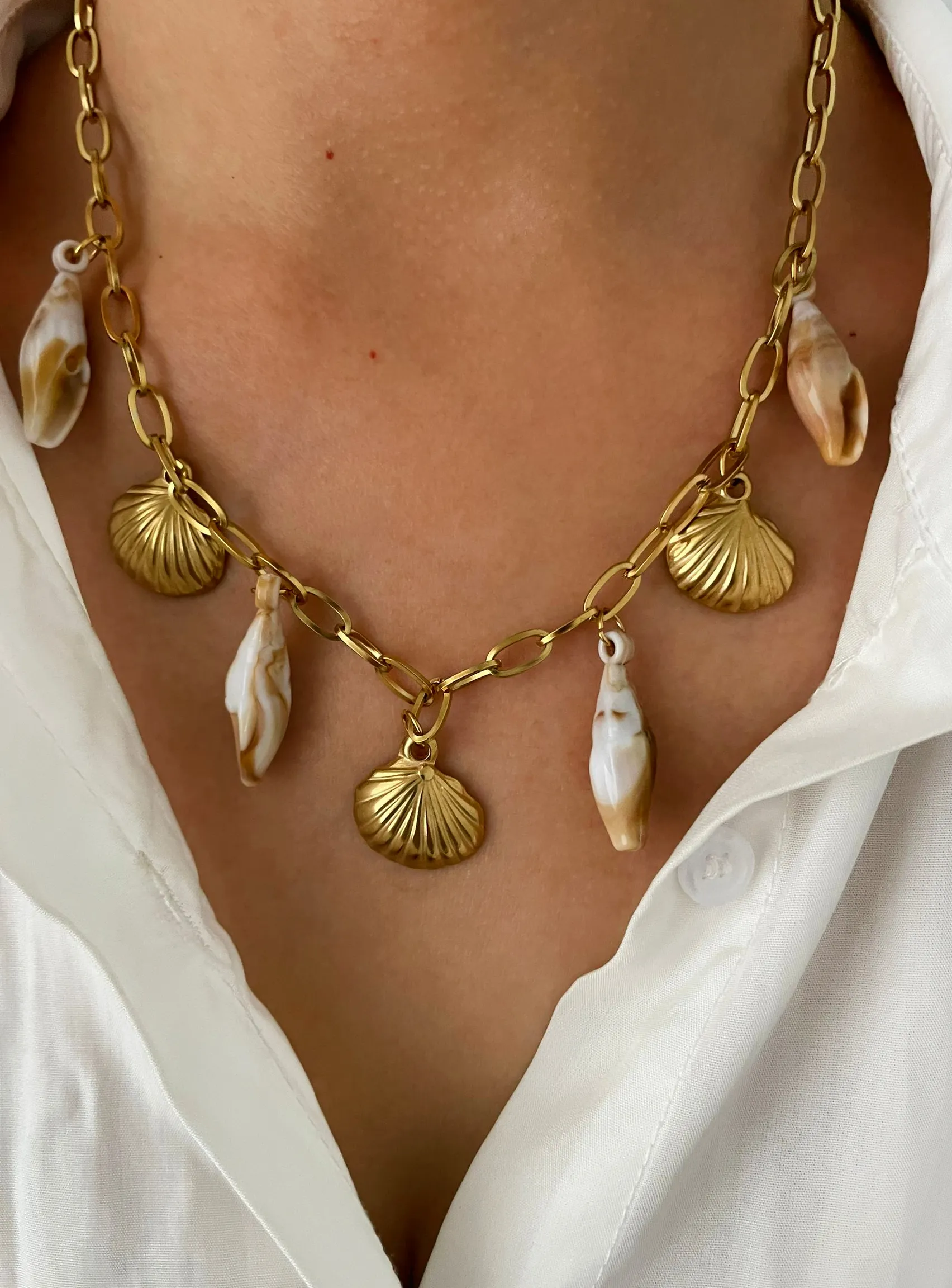 Authentic Peri'sbox Waterproof Summer Beach Holiday Jewelry 18K Gold Plated Conch Shell Pendant Necklace for Women