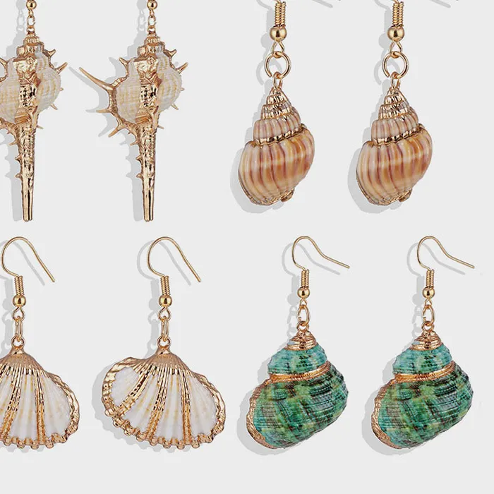 Authentic Natural beach shell conch gold-plated edge earrings sea bohemian beach wind natural jewelry pendant