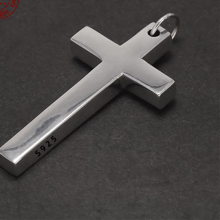 Authentic Real Solid 925 Silver Cross Pendant Minimalist High Polished Classic Jesus Christian Prayer Jewelry