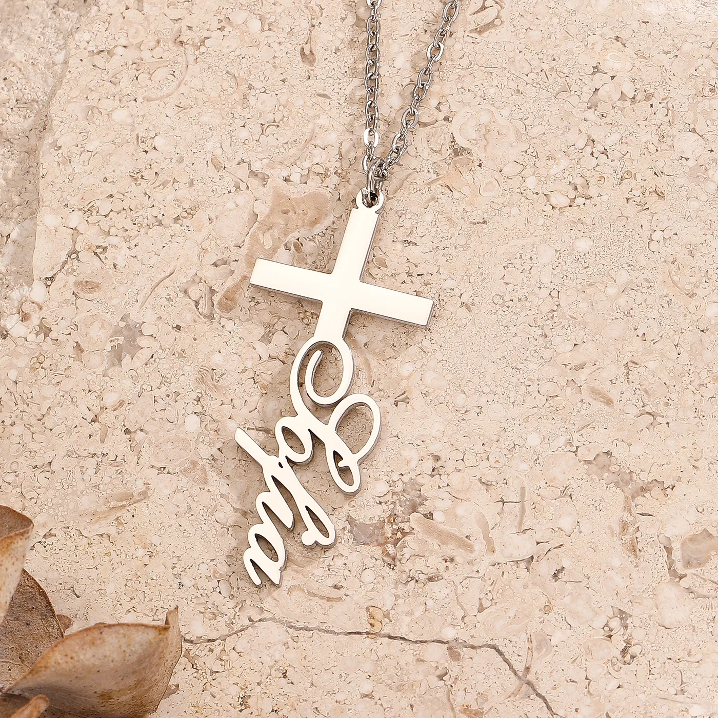 Authentic 1pc Personalized Easter Customized Cross Vintage Name Pendant Necklace For Women Prayer
