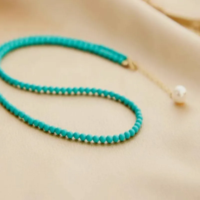 Authentic 6Mm Handmade Natural Turquoise Bead 18In Necklace, Cuff Button Necklace, Ramadan Prayer Bead, Meditation