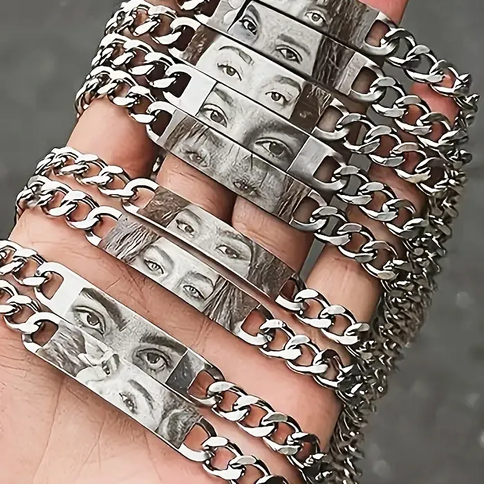 Authentic Custom Engrave Eye Picture Bracelet Cuban Link Bracelet For Men Women Couples' Anniversary Jewelry Personalized Birthday