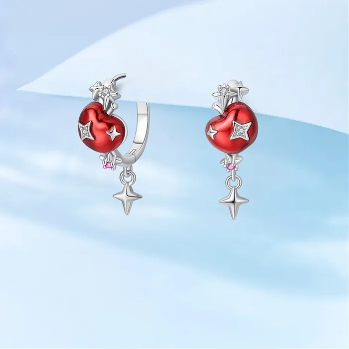 Authentic Love's Celestial Bite: Red Apple Earrings of Devotion