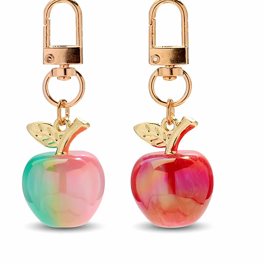 Authentic Trendy Christmas Apple Resin Pendant Keychain Bag Charms for Women Cute Decoration Iridescent Jewelry Accessories Keyring