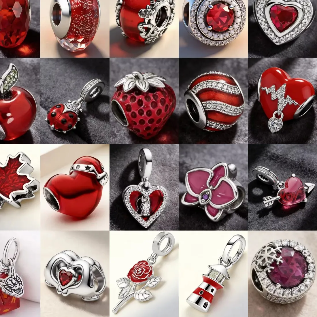 Authentic 925 Silver Red Series Apple Flower Love Lighthouse Exquisite Charm Fit for Bracelet Necklace DIY Women's Boutique Jewelry