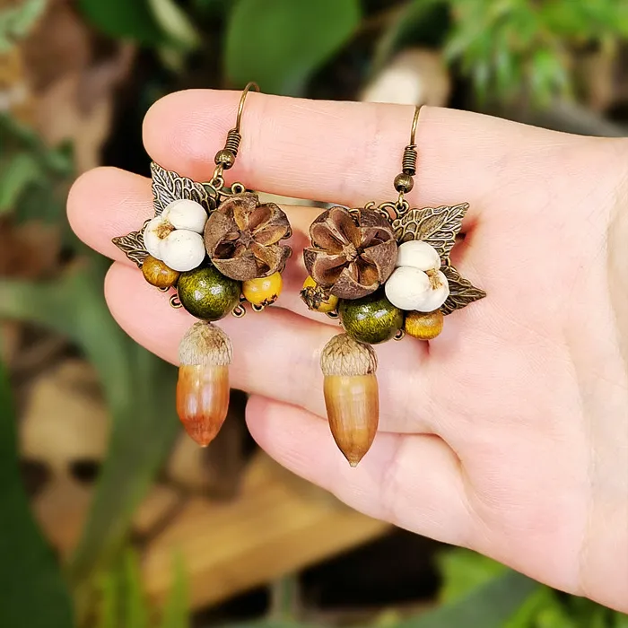 Authentic Enchanted Acorn Whisper Earrings – Vintage Wooden Talismans of Growth