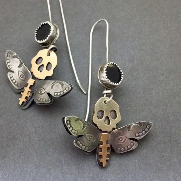Authentic Midnight Moth of the Veiled Eclipse – Enchanted Silver‑Plated Dangle Earrings