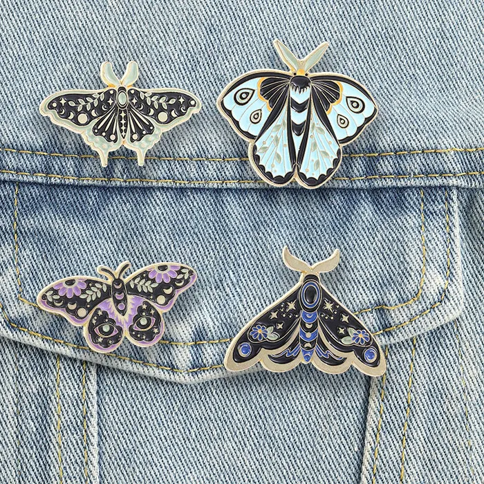Authentic Witchy Moon Moth Enamel Pins Dark Cottagecore Brooches Floral Eye Luna Insect Lapel Badges Gothic Jewelry For Friends