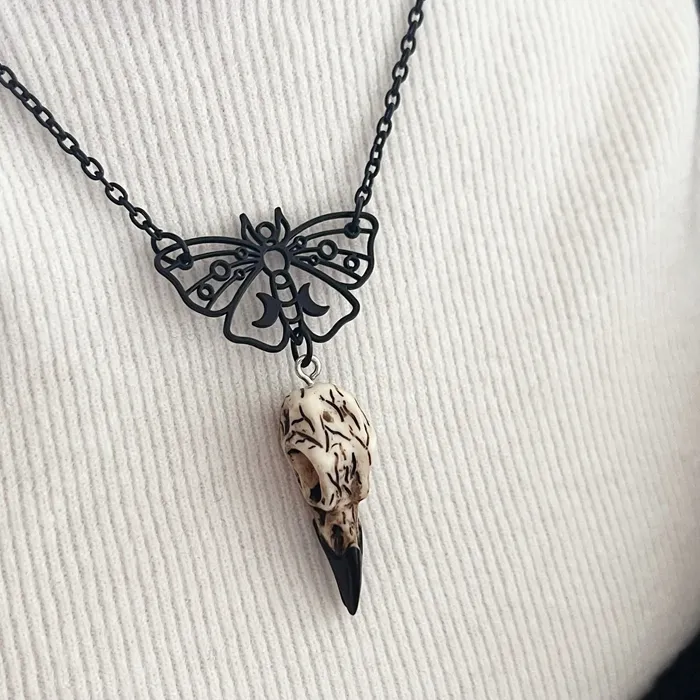 Authentic The Obsidian Oracle: Raven Skull and Lunar Moth Talisman