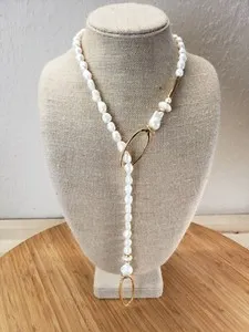 Authentic Valetti Baroque Pearl Gold Plated Lariat Necklace Spain