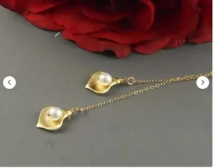 Authentic Lariat Necklace Y Necklace  Calla Lily Lariat Gold Plated Necklace Pendant