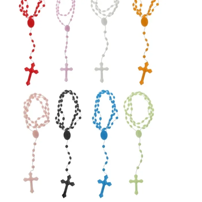 Authentic 31BB 8 Colors Rosary Beads Necklace Bracelet Plastic Noctilucent Necklace Catholicism Prayer Religious Jewelry for Friend