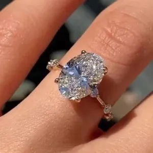 Authentic 3CTW Oval Cut VVS1 Moissanite Wedding & Engagement Ring 14k White Gold Plated