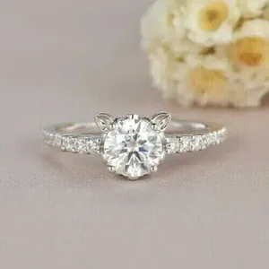 Authentic Engagement Anniversary Ring D/VVS1 Moissanite Round Cut 14K White Gold Plated