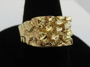 Authentic Nugget of Destiny: Men's 14KT Gold Plated Ring for Enduring Vitality