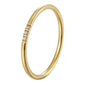 Authentic Women 1mm Thin Silver Gold Plated CZ Inlay Stackable Ring Band