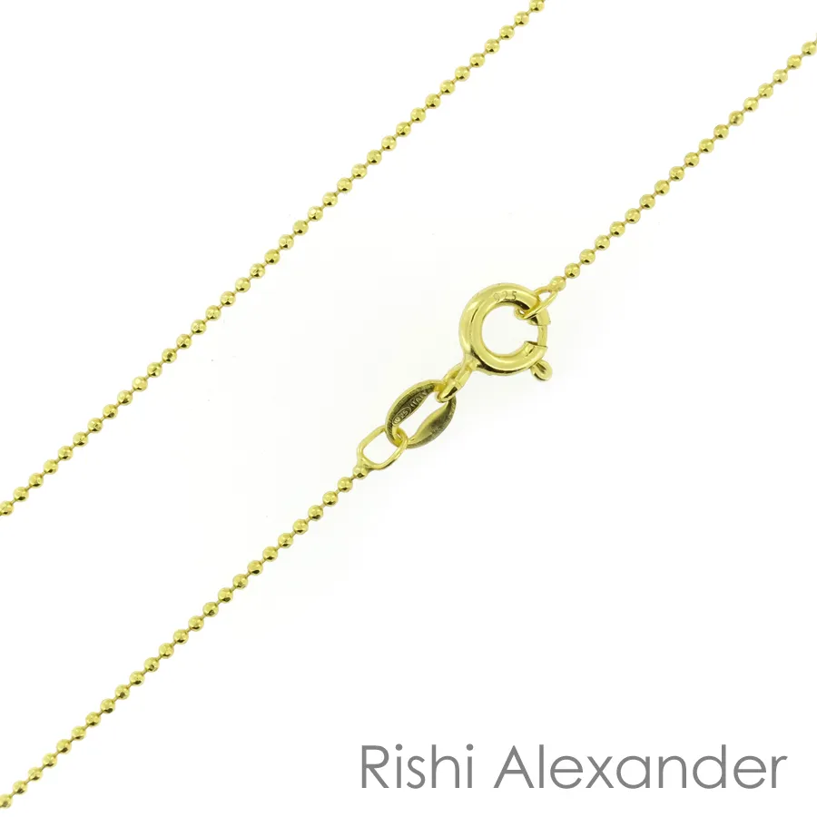Authentic 925 Sterling Silver Gold-Plated Ball Bead Diamond Cut 1mm Chain Necklace